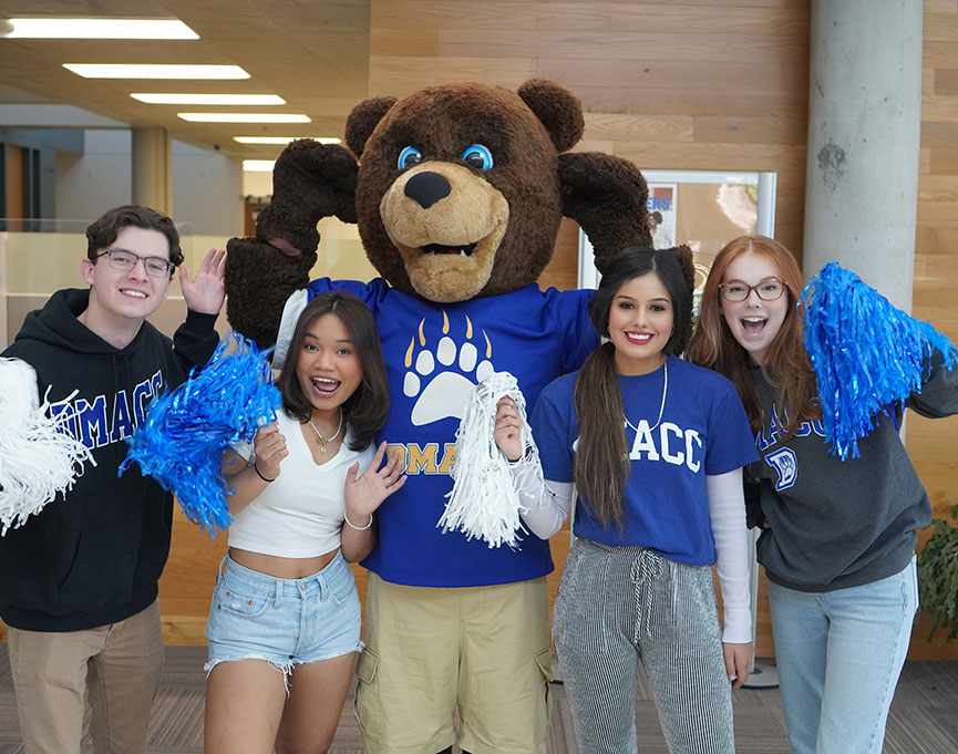 DMACC Students with DMACC Bear mascot